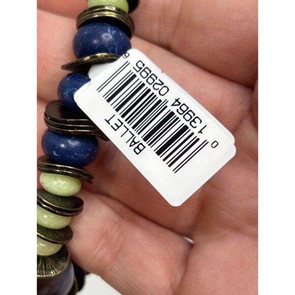 Boho Stretch Bracelet – Ballet Purple, Navy Blue & Sage Green Glass Beads with A - Picture 7 of 7